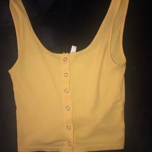 Button Up Ribbed Yellow Crop Tank Top